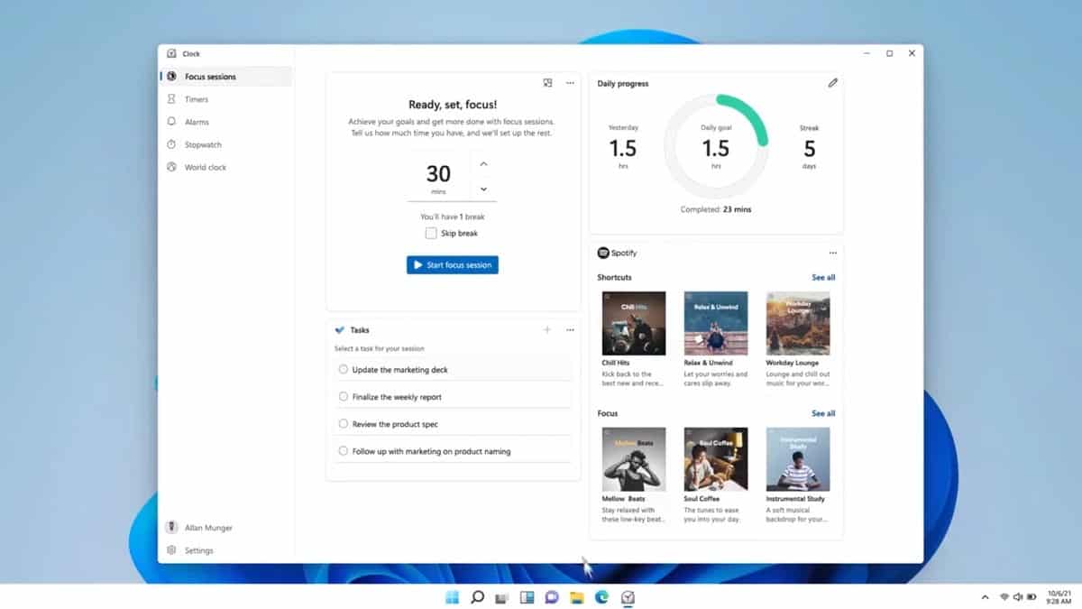 Windows 11 . Clock