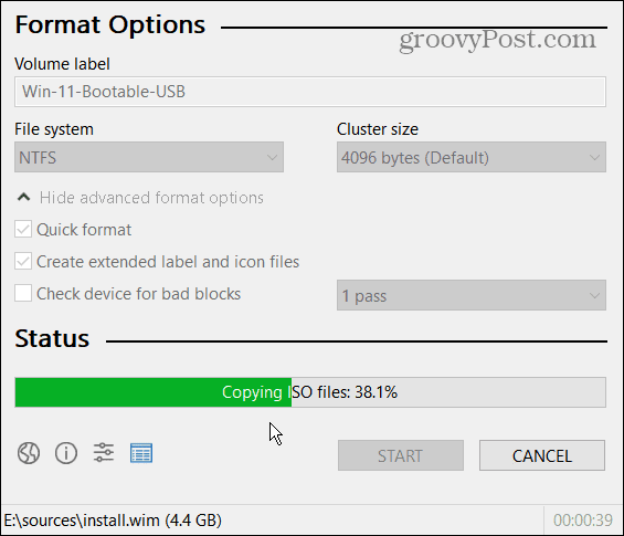 progress bar while drive is created