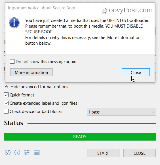 secure boot notification rufus