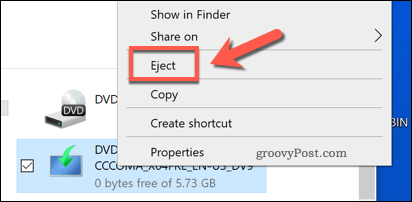 Ejecting a virtually mounted drive in Windows 10