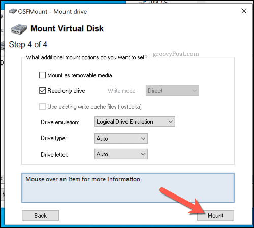 Mounting a drive in OSFMount