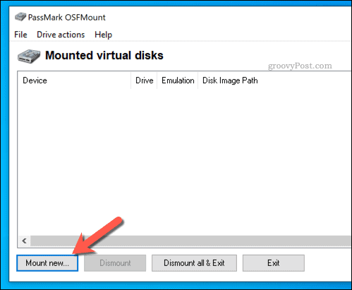 Mounting a new virtual drive in OSFMount
