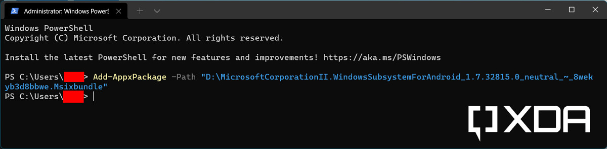 PowerShell Install WSA MSIXBUNDLE