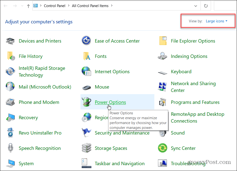power options windows 10