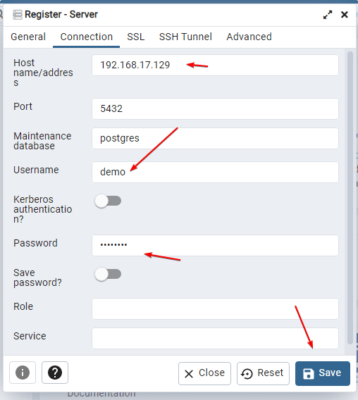Add remote PostgreSQL server details windows 10