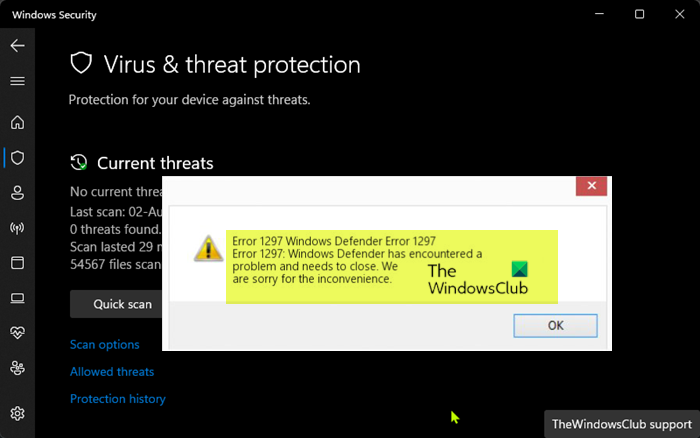 Fix Windows Defender Error 1297 on Windows 11/10 – TheWindowsClub