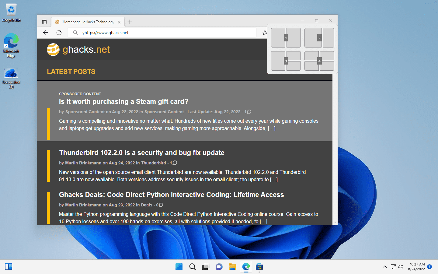 Windows 11 version 22H2: snap assist changes – Ghacks