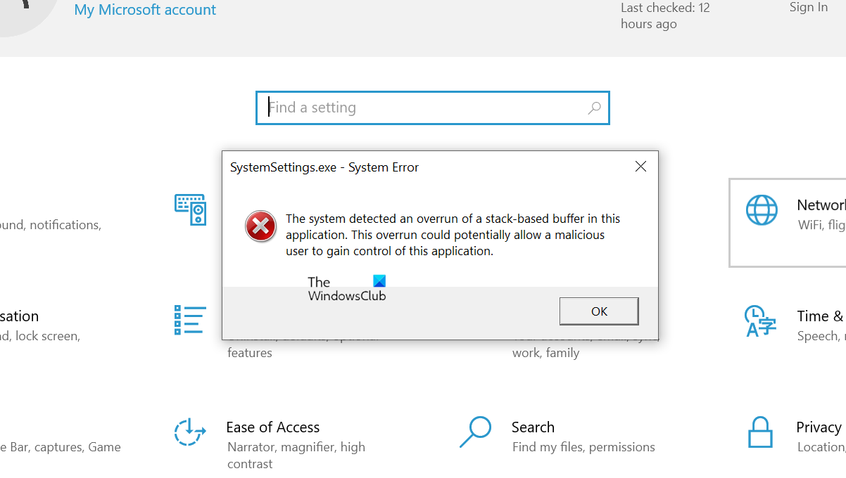 SystemSettings.exe System error in Windows 11/10 – TheWindowsClub
